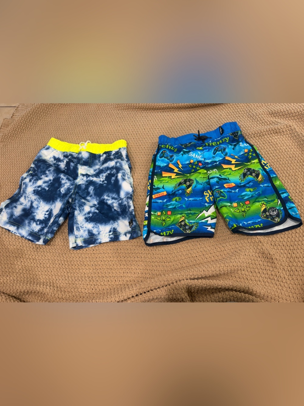 Kids Tie-Dye Swim Shorts with Neon Waistband size 10/12 Medium gentle use